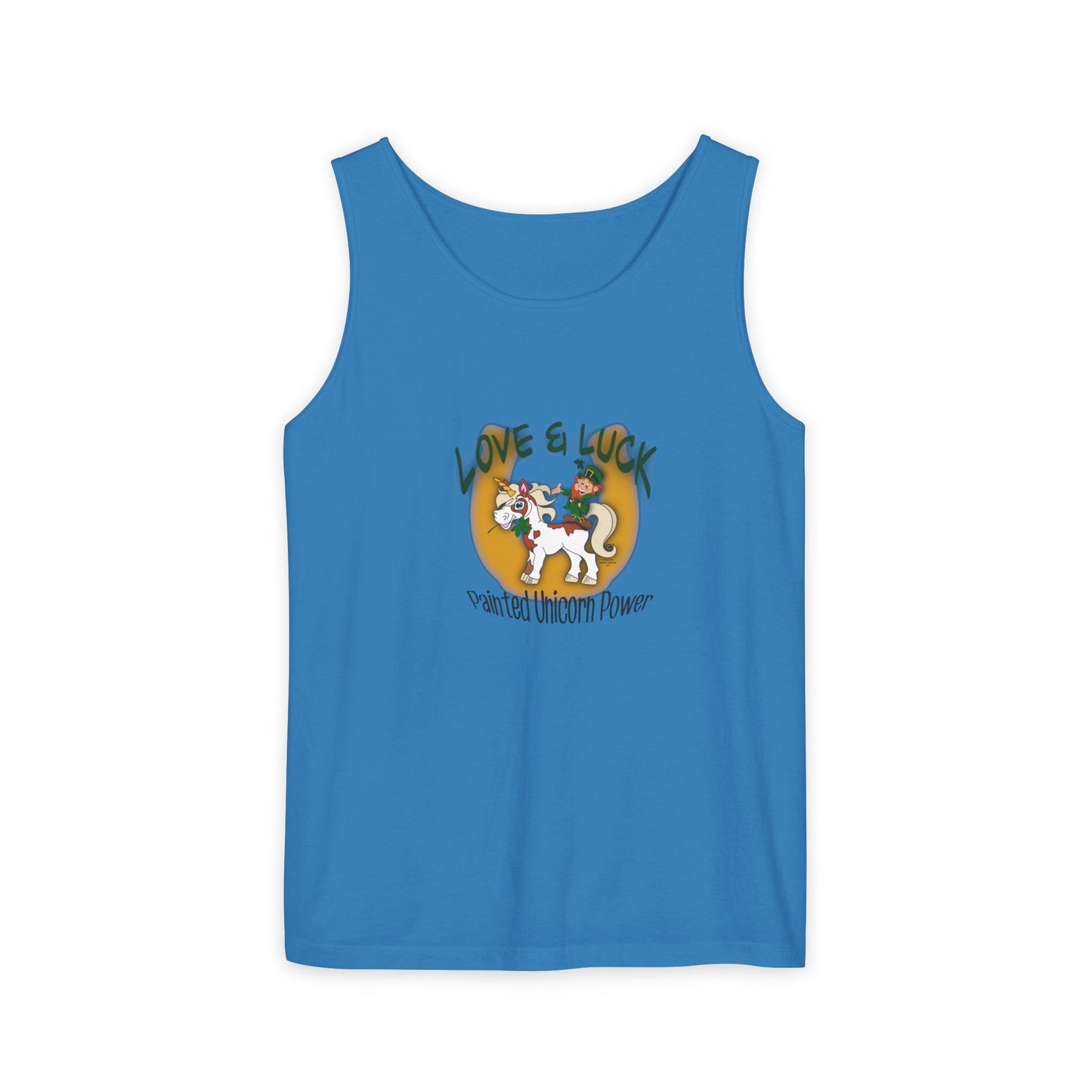 Magical Unicorn Tank Top, Love & Luck Graphic Tee, Unisex Summer Apparel, Perfect for Festivals, Gifts for Unicorn Lovers, Casual Beach Wear