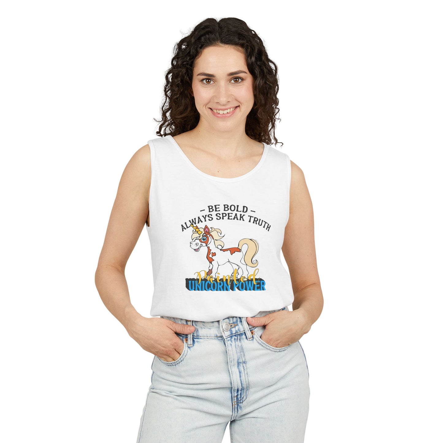 Whimsical Unicorn Power Tank Top, Fun Summer Tee, Bold Statement Top, Gift for Unicorn Lovers, Inspirational Crew