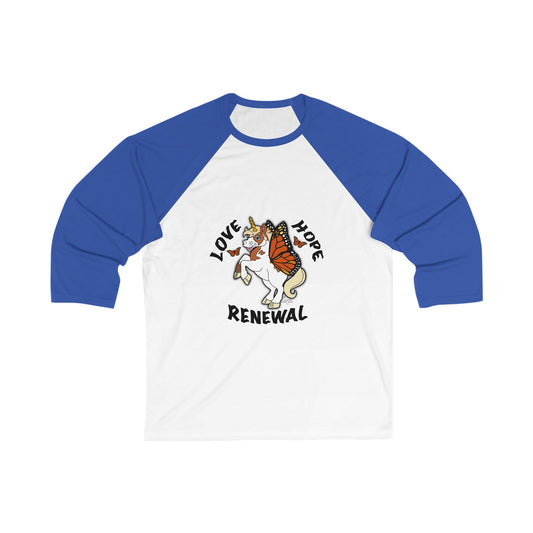 Unisex 3/4 Sleeve Baseball Tee - Love Hope Renewal, Casual Sports Shirt, Gift for Friends, Birthday Apparel, Inspirational Outfit
