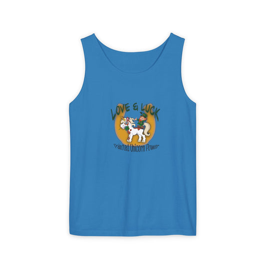 Magical Unicorn Tank Top, Love & Luck Graphic Tee, Unisex Summer Apparel, Perfect for Festivals, Gifts for Unicorn Lovers, Casual Beach Wear