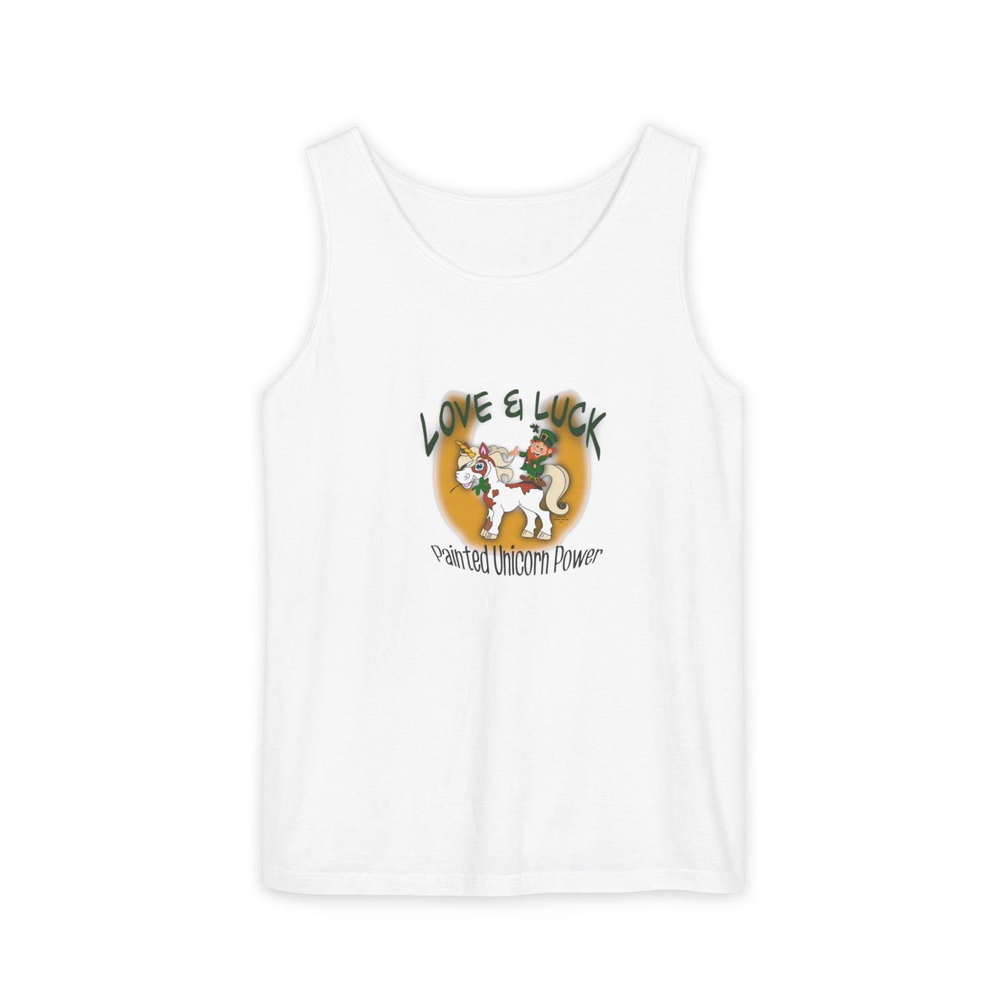 Magical Unicorn Tank Top, Love & Luck Graphic Tee, Unisex Summer Apparel, Perfect for Festivals, Gifts for Unicorn Lovers, Casual Beach Wear