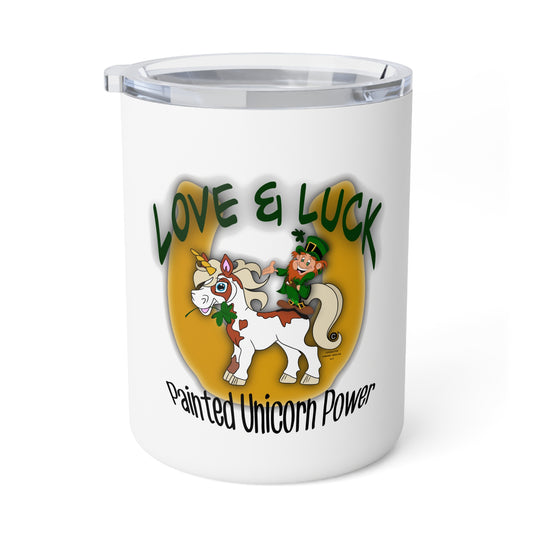 Insulated Coffee Mug - Love & Luck, St. Patrick's Day Gift, Unicorn Power, Cute Kitchen Decor, Fun Drinkware, Lucky Charm Mug
